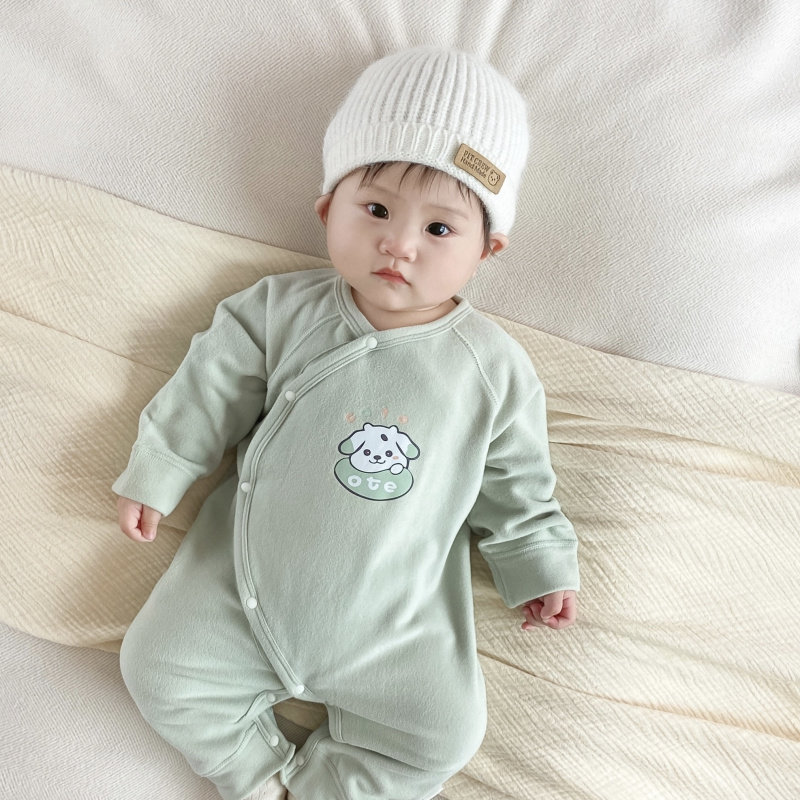 ベビー服 動物刺繍入り長袖ロンパース抗菌保温