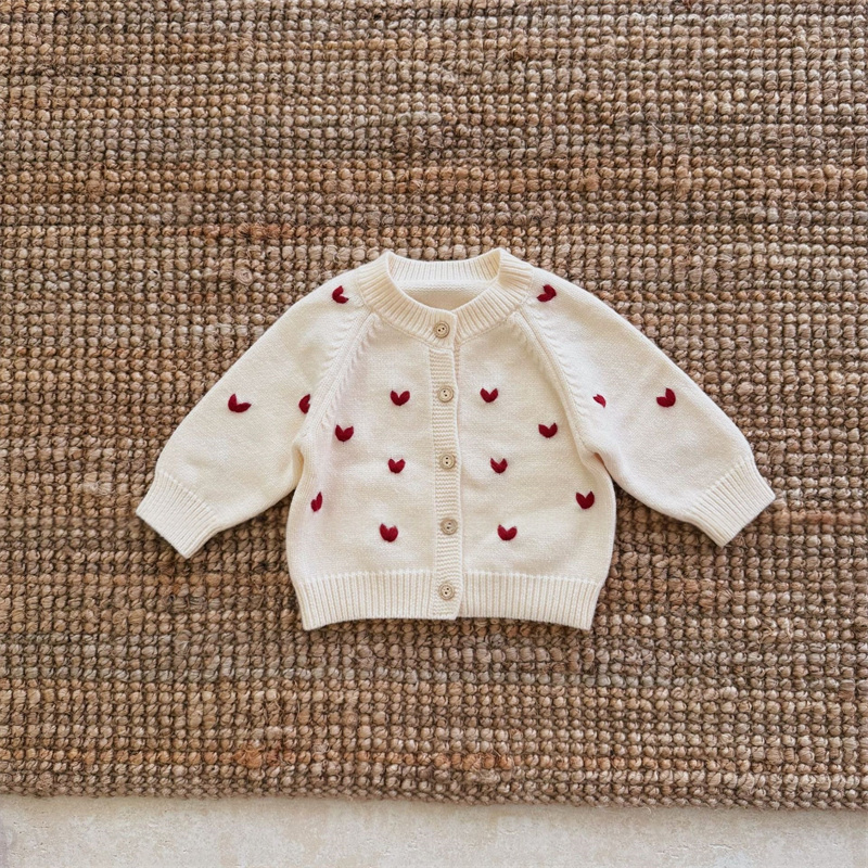 ベビー服 秋冬 ハート刺繍ニットカーディガン ブルマーセット