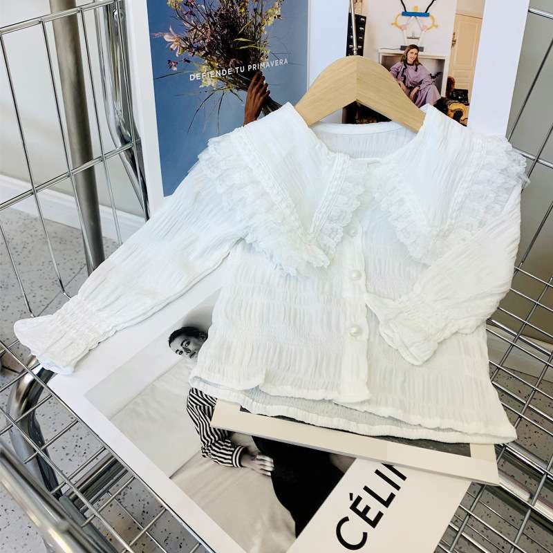 ベビー服  フリルカラー付きベビー長袖ブラウス