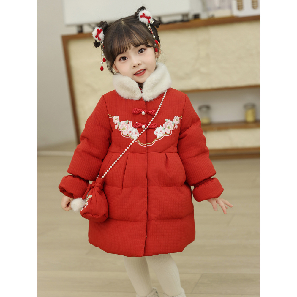 ベビー服 花刺繍入り中綿入り和風コート アウター