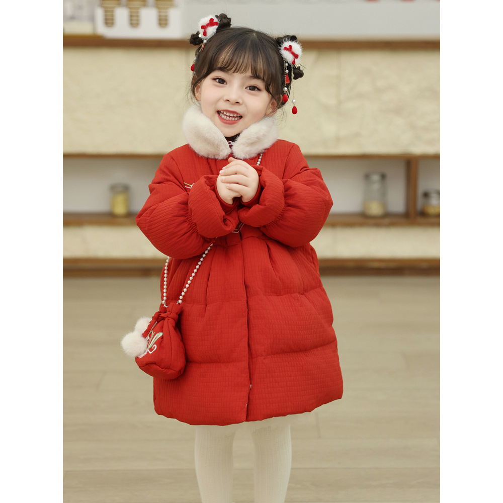 ベビー服 花刺繍入り中綿入り和風コート アウター