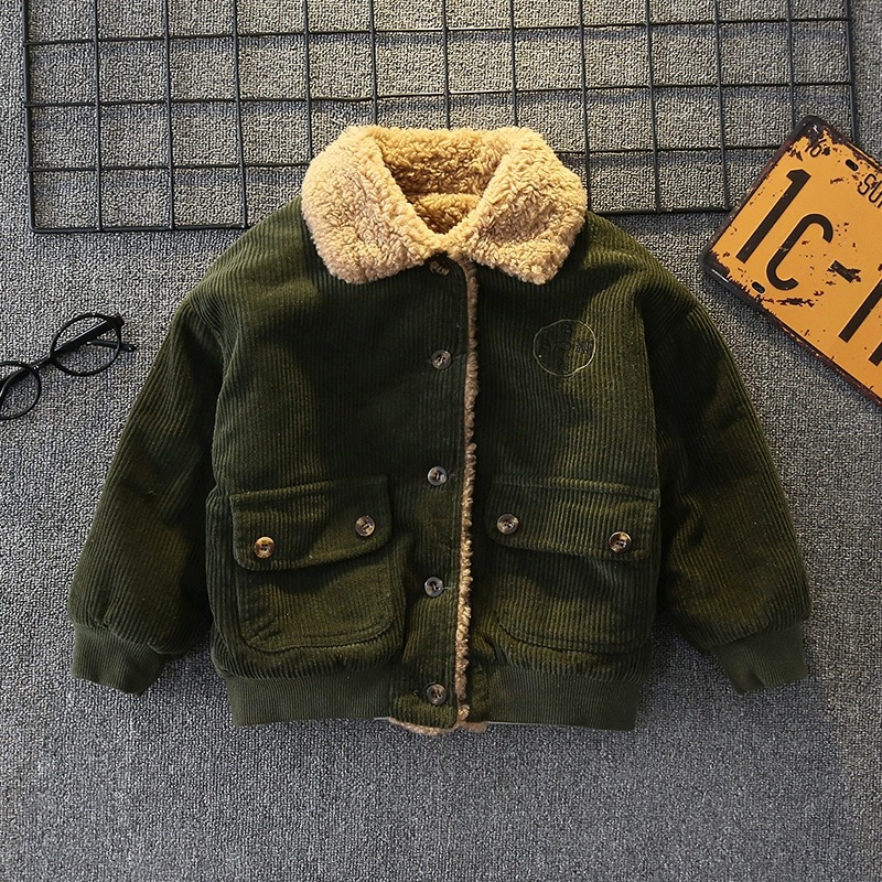 ベビー服 もこもこ襟付きコーデュロイ中綿ジャケット アウター