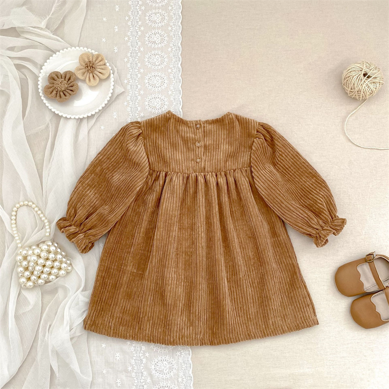 ベビー服 秋新作 姉妹お揃い花刺繍コーデュロイロンパース