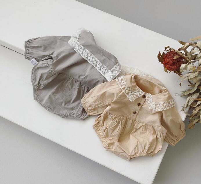 ベビー服 女の子用レース襟付きロンパース3色セット