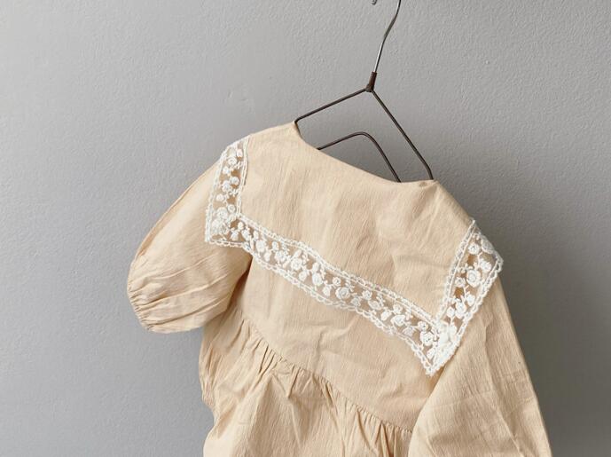 ベビー服 女の子用レース襟付きロンパース3色セット