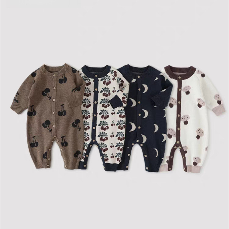 ベビー服 秋ジャカードニットロンパース可愛い柄4色展開