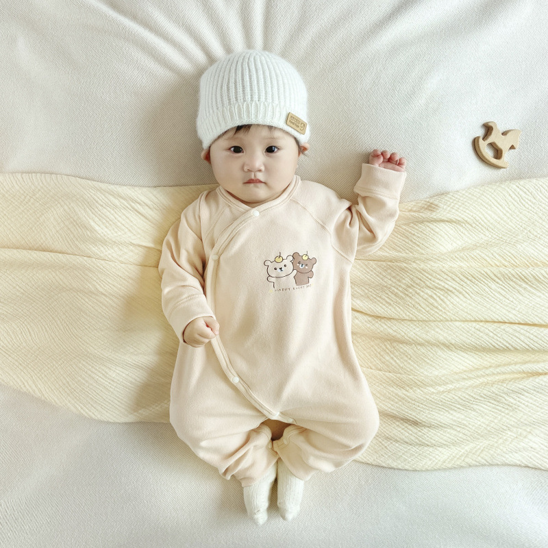 ベビー服 動物刺繍入り長袖ロンパース抗菌保温