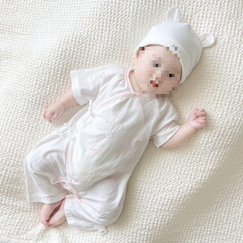 ベビー服 くまさん耳付き帽子と和風打ち合わせ肌着セット