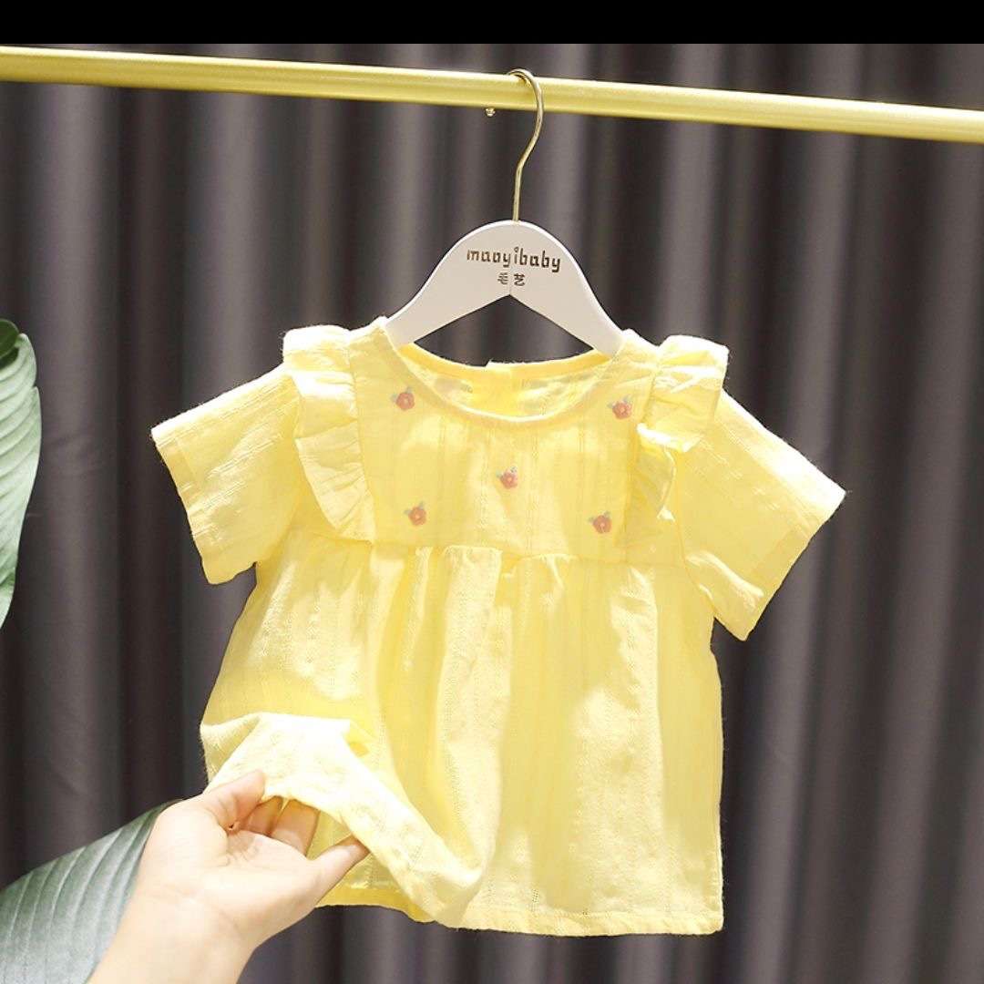 ベビー服  フリル袖付き刺繍入りベビーワンピース