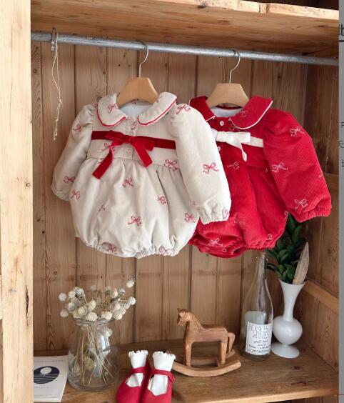 新作ベビー服 リボン柄ロンパース カバーオール ６６から１００センチ