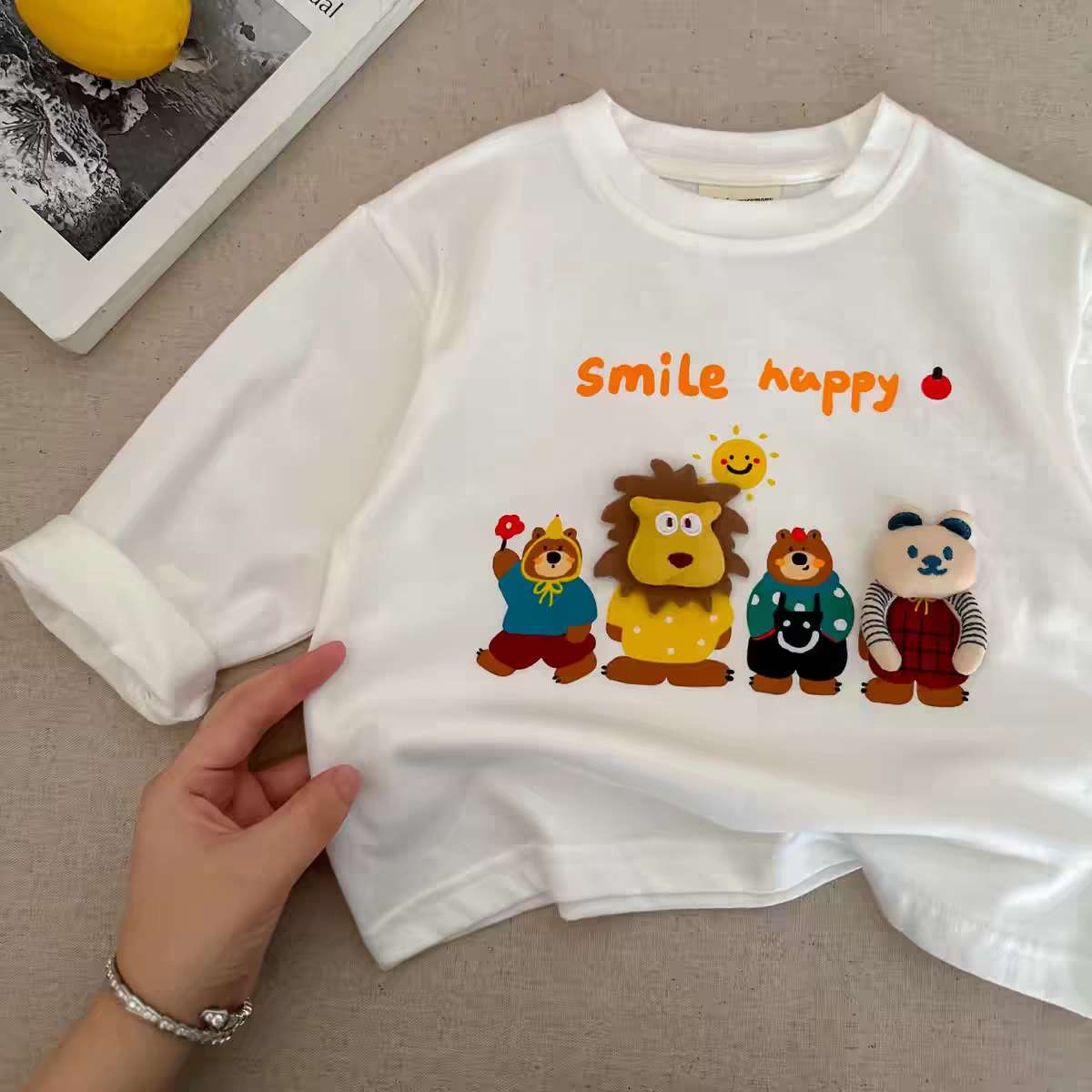 ベビー服  にこにこどうぶつ柄ベビー長袖Tシャツ