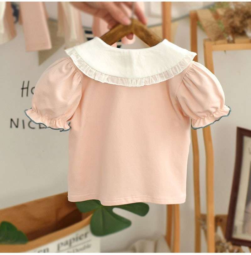 ベビー服  刺繍入りフリル襟半袖ブラウス