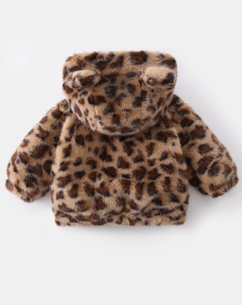 ベビー服 豹柄もこもこフード付きベビーコート