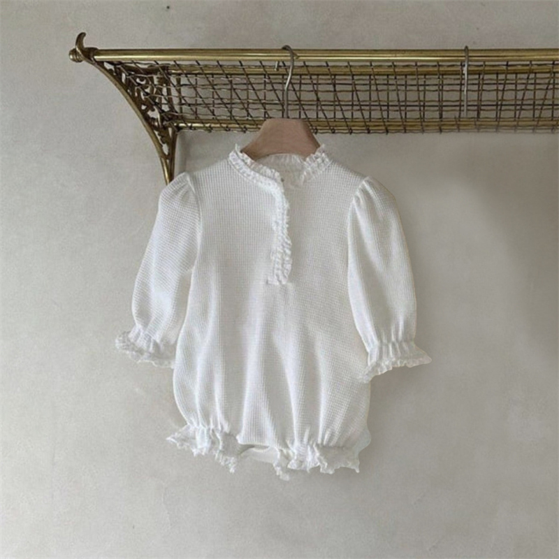 ベビー服 女の子用レース襟ロンパース長袖カバーオール