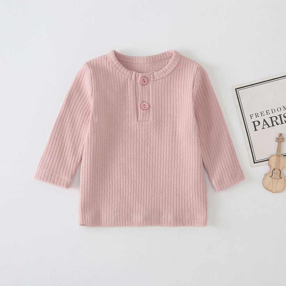 ベビー服  リブ編みボタン付きベビーロンパース