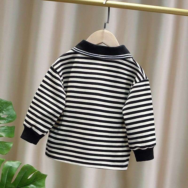 ベビー服  ボーダー柄ベビー用長袖ポロシャツ