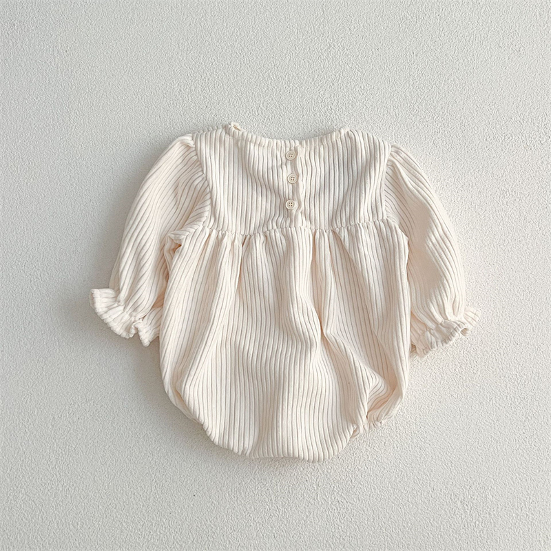 ベビー服 秋新作 姉妹お揃い花刺繍コーデュロイロンパース