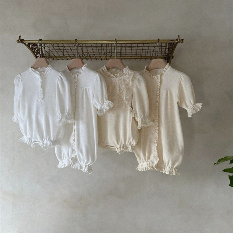 ベビー服 女の子用レース襟ロンパース長袖カバーオール