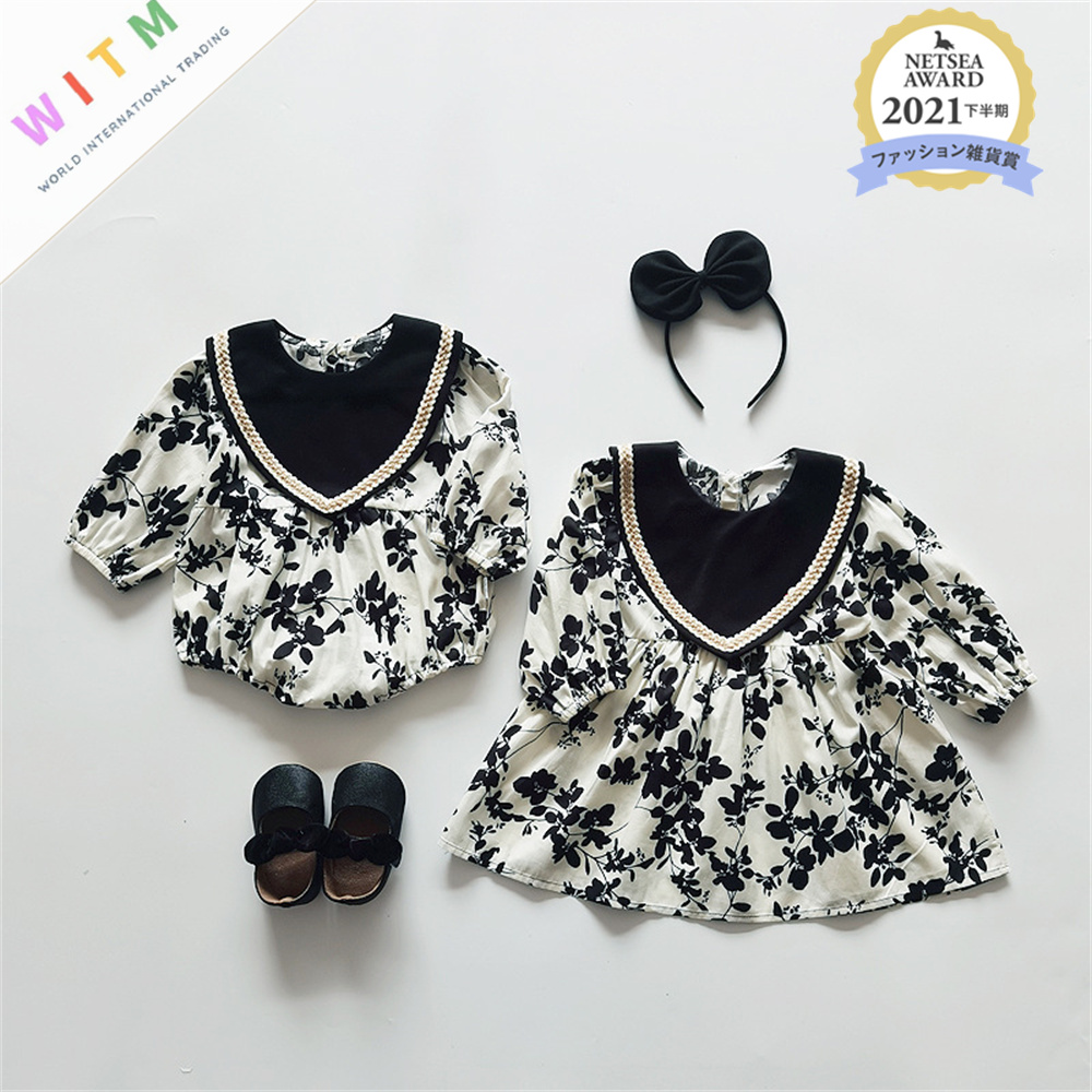 ベビー服 花柄ロンパース 女の子 韓国風 長袖 可愛い襟付き