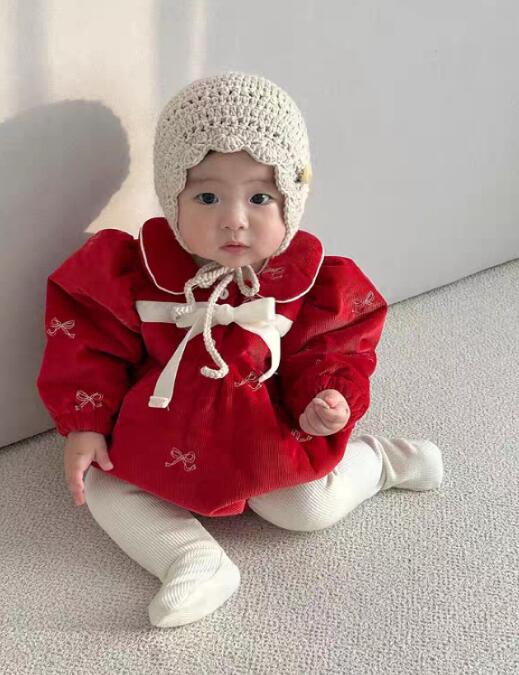 新作ベビー服 リボン柄ロンパース カバーオール ６６から１００センチ