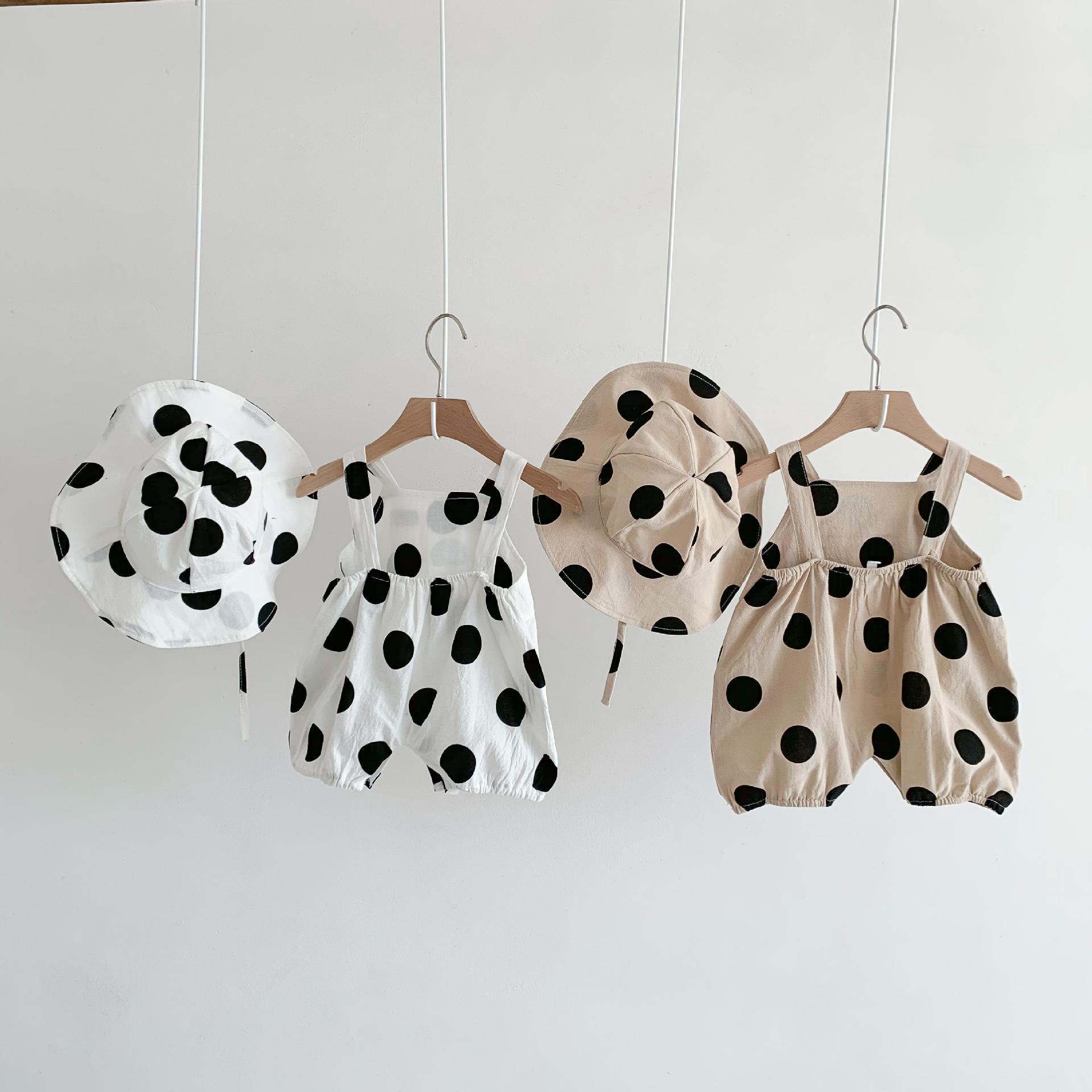 ベビー服 帽子付きドット柄ロンパース 夏用カバーオール