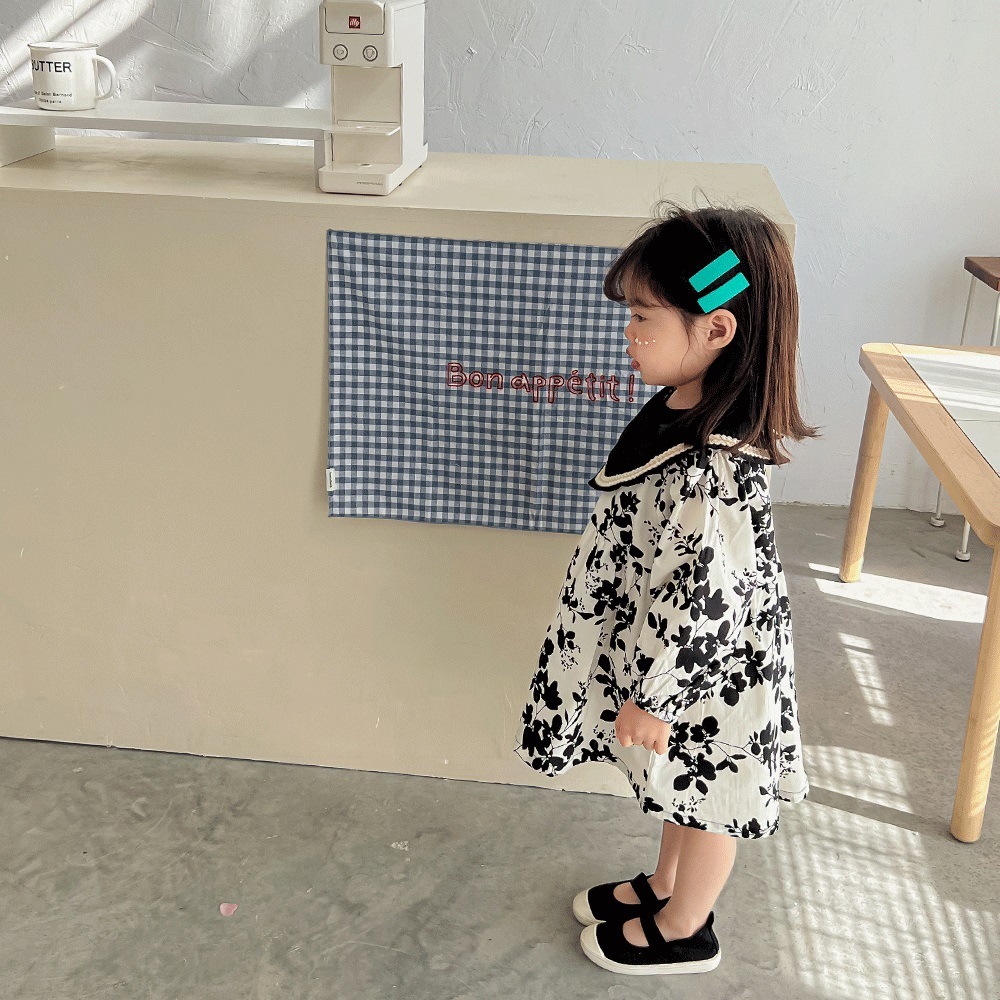 ベビー服 花柄ロンパース 女の子 韓国風 長袖 可愛い襟付き