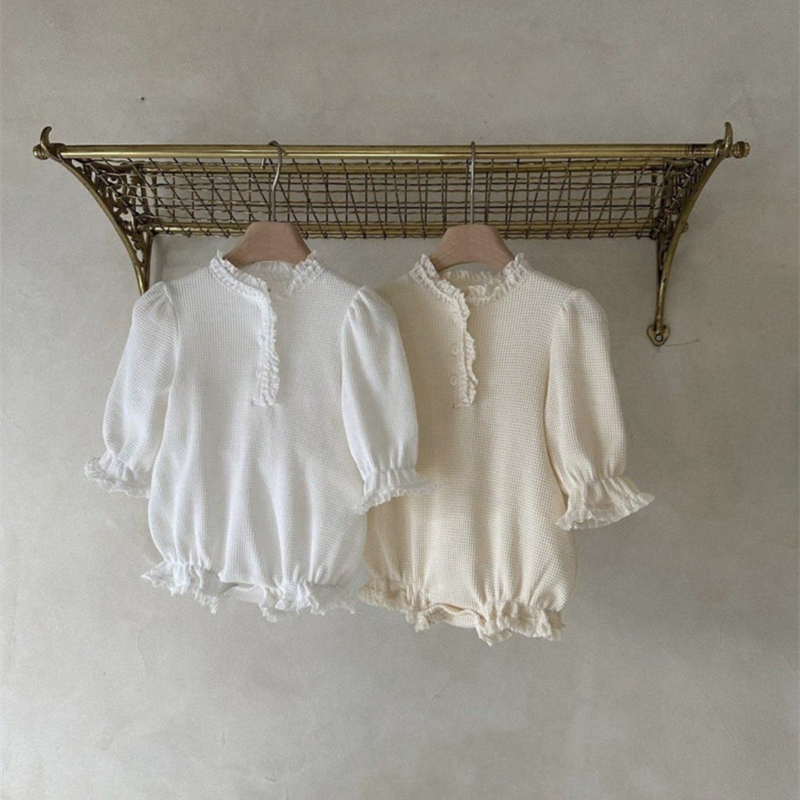 ベビー服 女の子用レース襟ロンパース長袖カバーオール