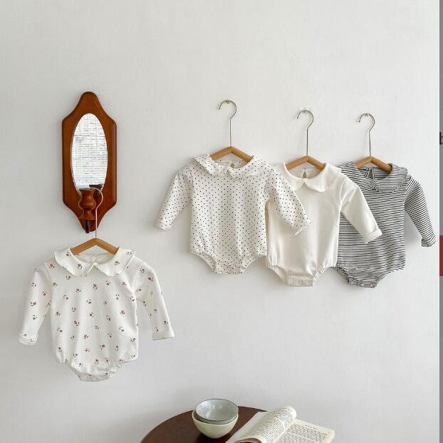 ベビー服 新生児用長袖ロンパース おしゃれな襟付きボディスーツ