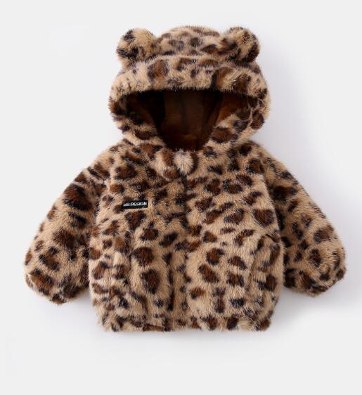 ベビー服 豹柄もこもこフード付きベビーコート
