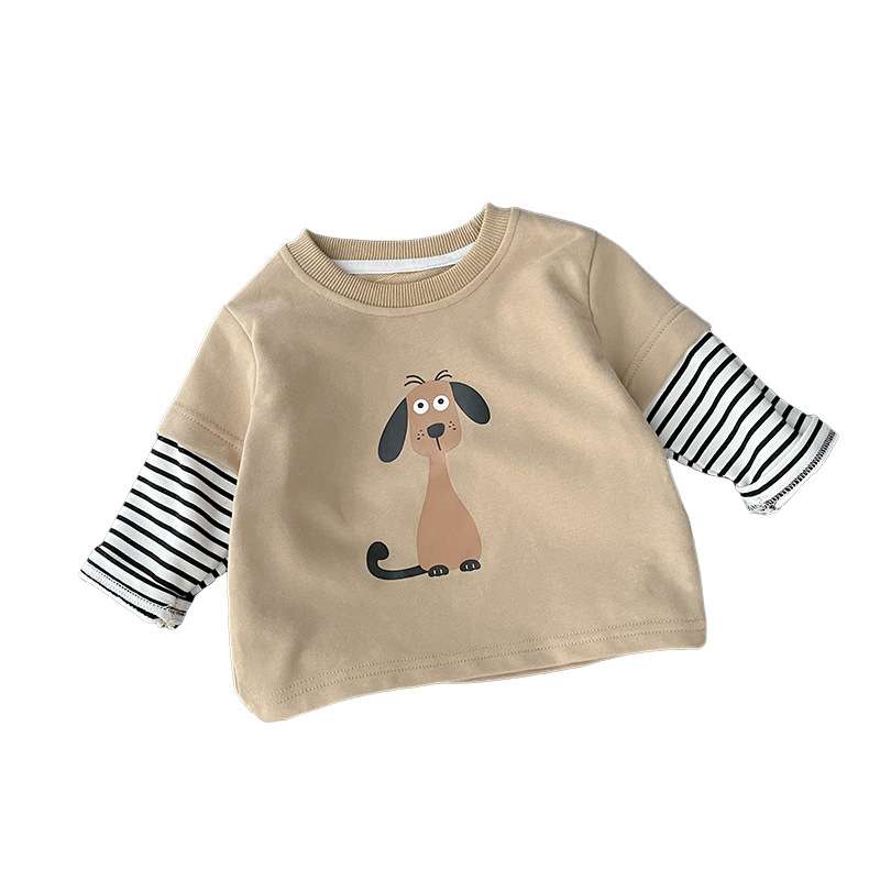 ベビー服 愛らしい子犬柄のトレーナー風長袖