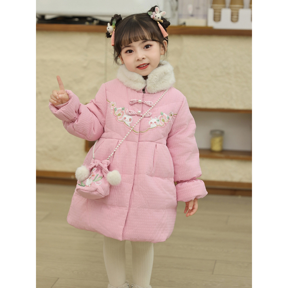 ベビー服 花刺繍入り中綿入り和風コート アウター