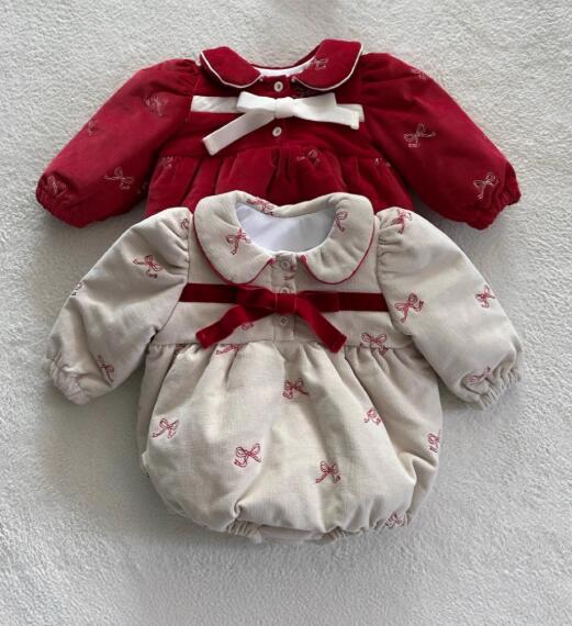 新作ベビー服 リボン柄ロンパース カバーオール ６６から１００センチ