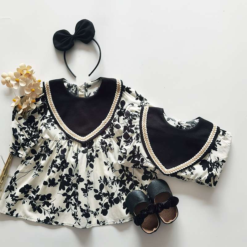 ベビー服  花柄ワンピース風ロンパース