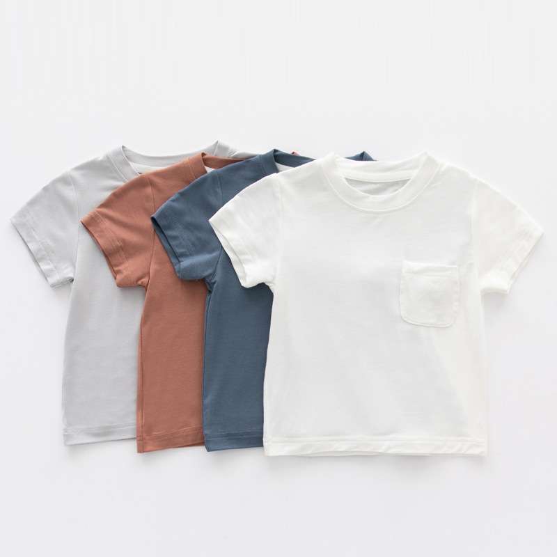 ベビー服  ベビー用シンプルポケット付き半袖Tシャツ
