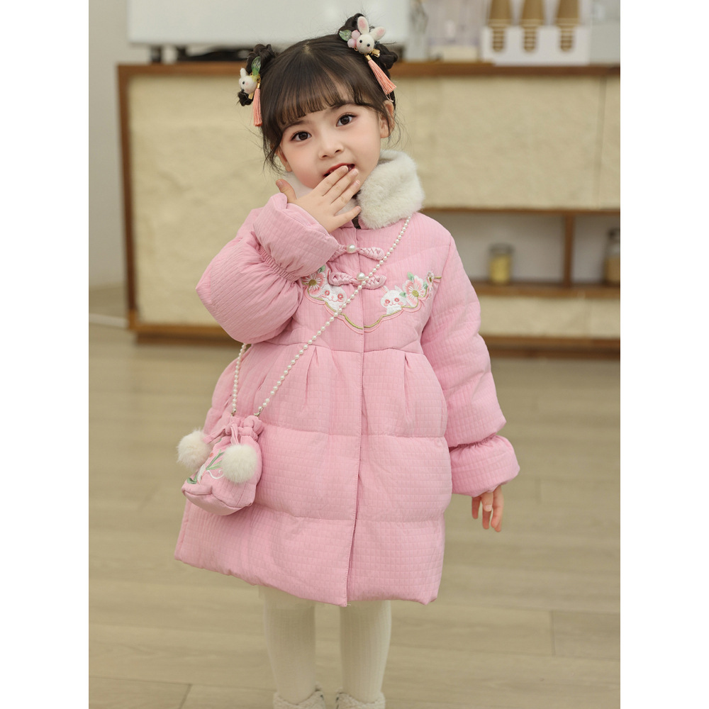 ベビー服 花刺繍入り中綿入り和風コート アウター