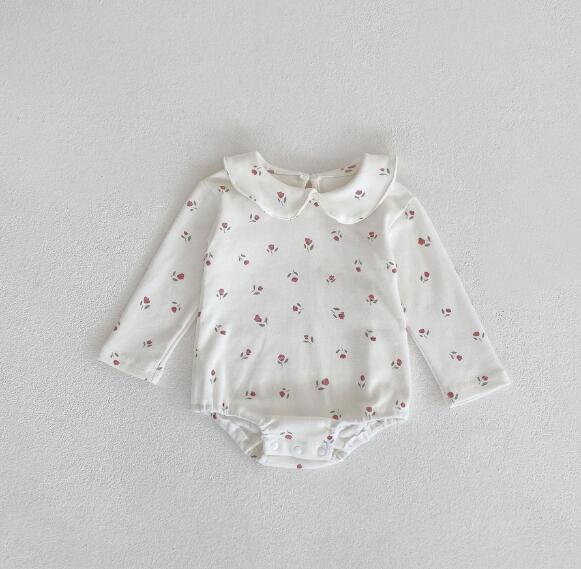 ベビー服 新生児用長袖ロンパース おしゃれな襟付きボディスーツ