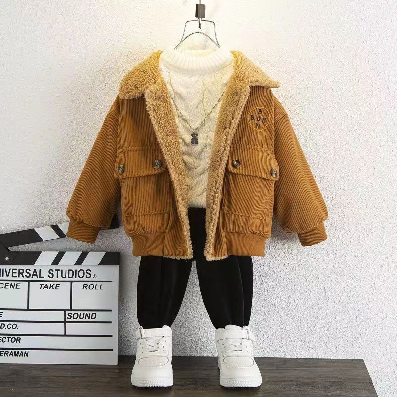 ベビー服 もこもこ襟付きコーデュロイ中綿ジャケット アウター