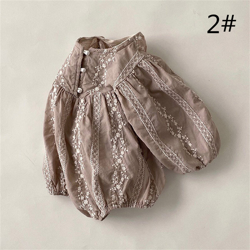 花柄刺繍ロンパース 韓国風ベビー服 女の子 長袖 可愛い