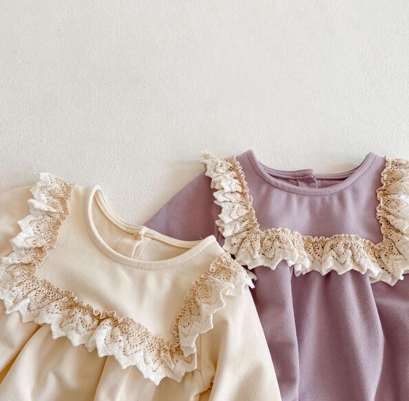 ベビー服 新生児連体服レース付きお嬢様風帽子セット