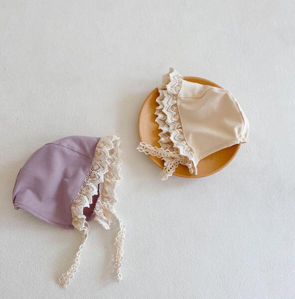 ベビー服 新生児連体服レース付きお嬢様風帽子セット