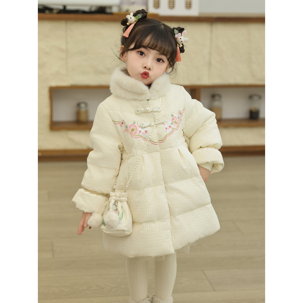 ベビー服 花刺繍入り中綿入り和風コート アウター