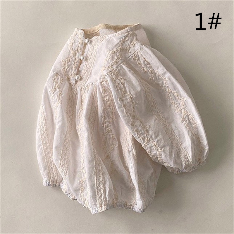 花柄刺繍ロンパース 韓国風ベビー服 女の子 長袖 可愛い