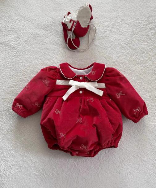 新作ベビー服 リボン柄ロンパース カバーオール ６６から１００センチ