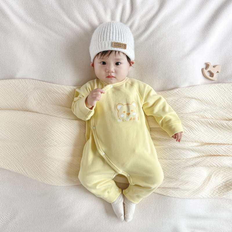 ベビー服 動物刺繍入り長袖ロンパース抗菌保温