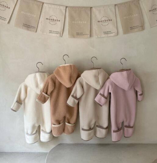ベビー服 冬用厚手カバーオール新生児ロンパース4色展開