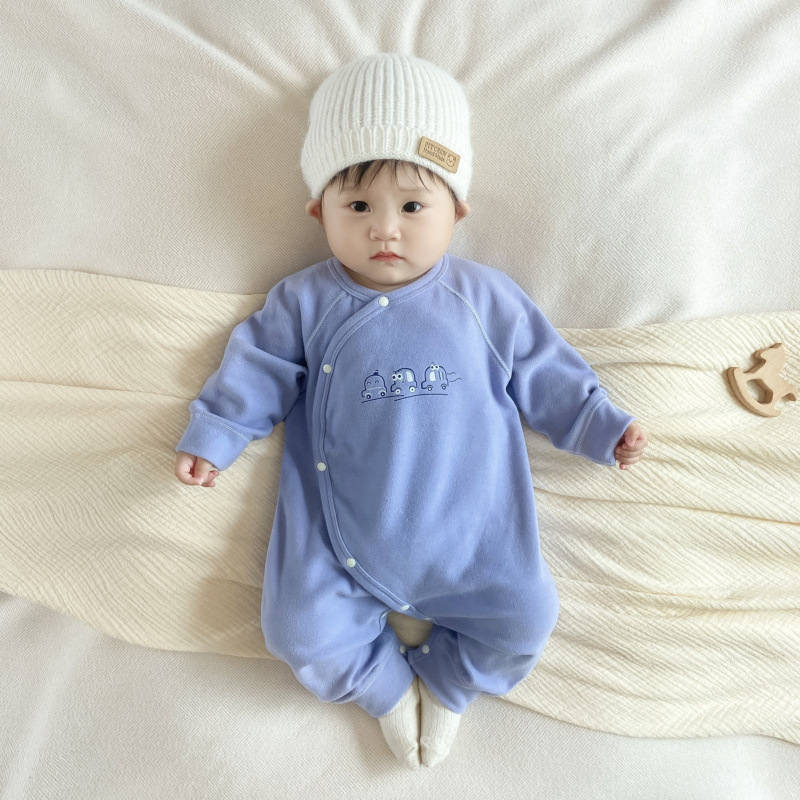 ベビー服 動物刺繍入り長袖ロンパース抗菌保温