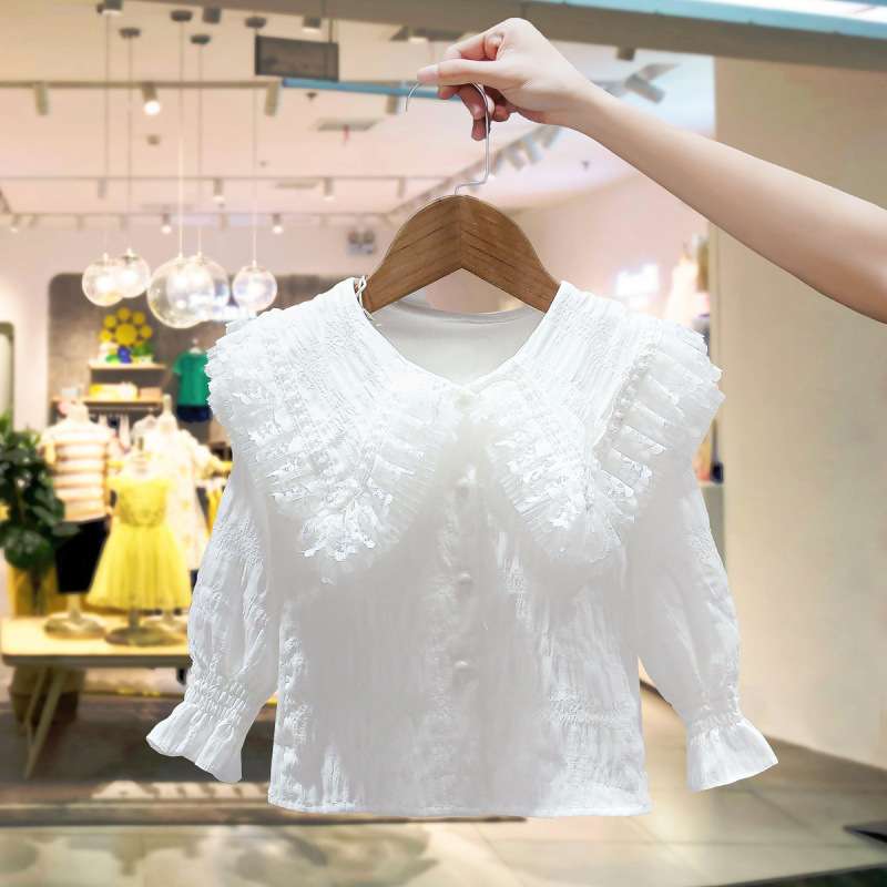 ベビー服  フリルカラー付きベビー長袖ブラウス