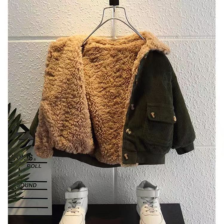 ベビー服 もこもこ襟付きコーデュロイ中綿ジャケット アウター