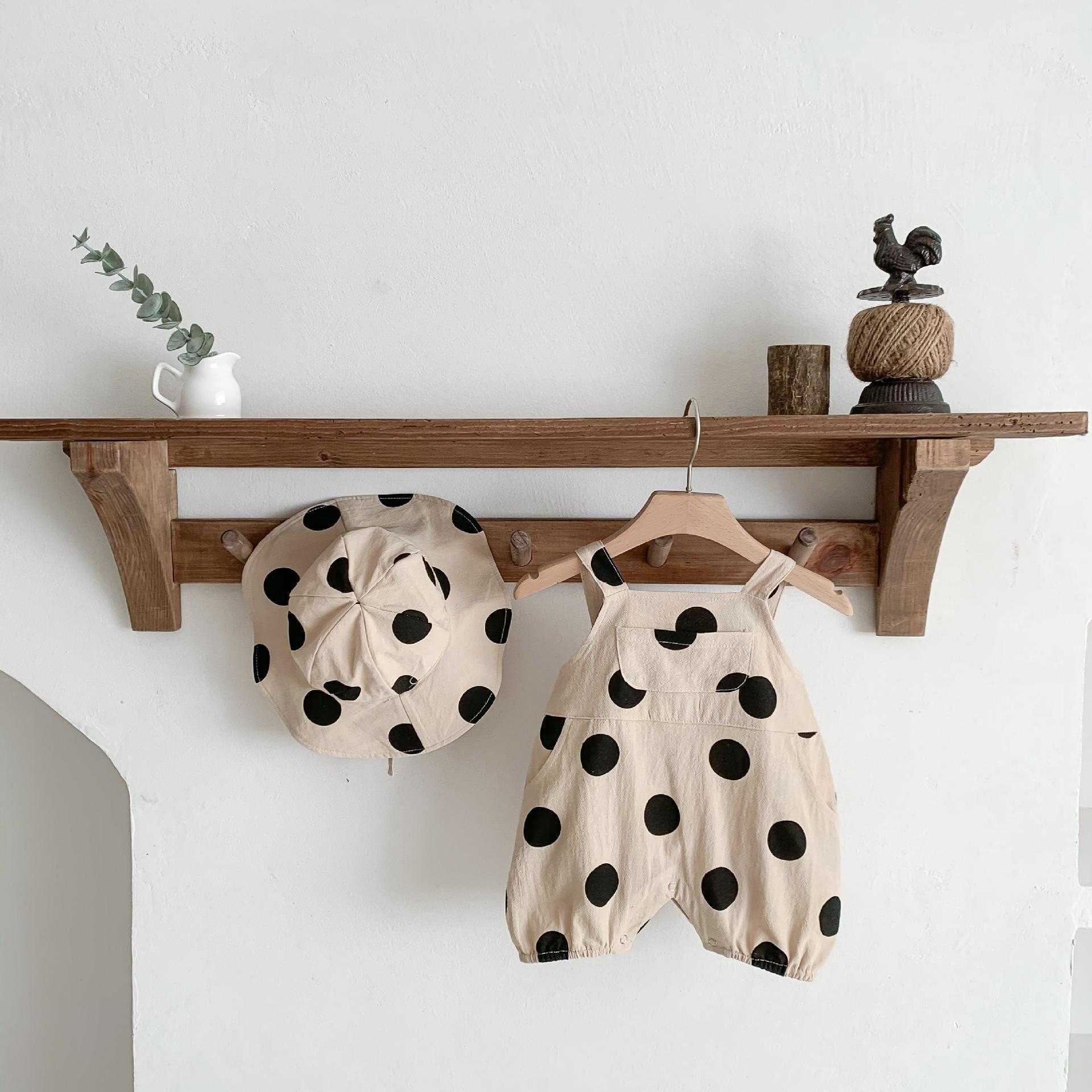 ベビー服 帽子付きドット柄ロンパース 夏用カバーオール