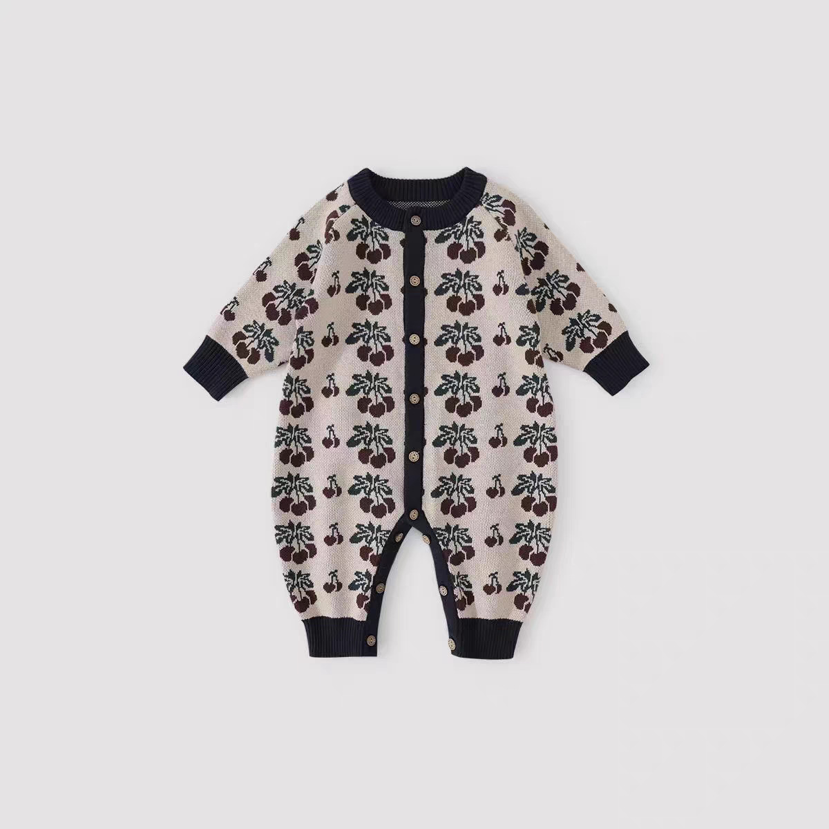 ベビー服 秋ジャカードニットロンパース可愛い柄4色展開